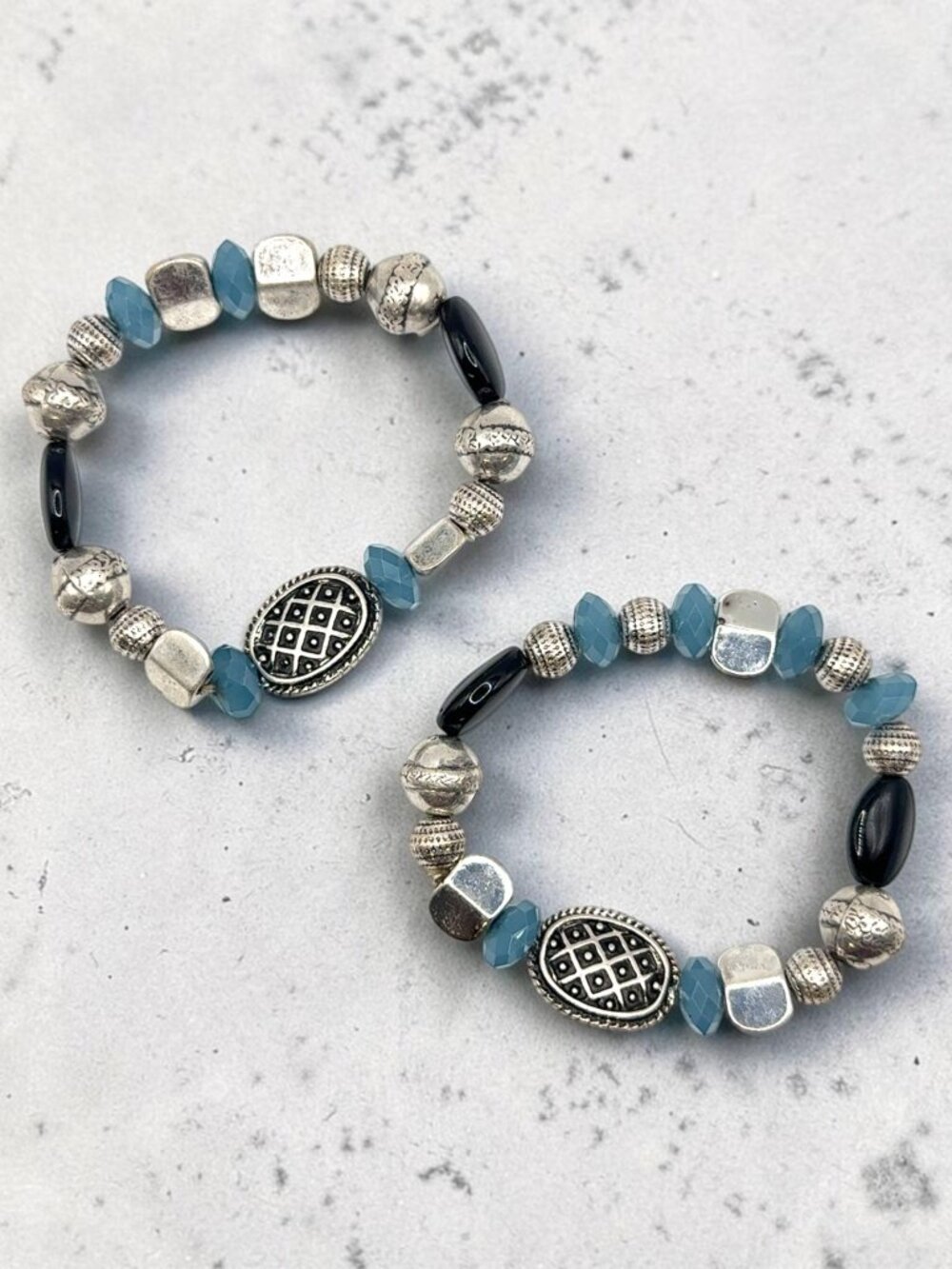 Silver-Tone Beaded Stretch Bracelets, Set of 2